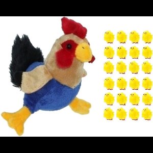 Pluche kippen/hanen knuffel van 20 cm met 24x stuks mini kuikentjes 3 cm - Paas/pasen decoratie