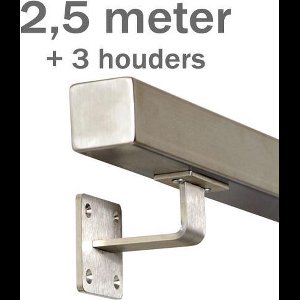RVS Vierkante Trapleuning 250 cm met 3 houders