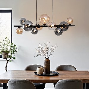 LumenXL - Design hanglamp Deka - Zwart - Amber en Smoke glas - 10-lichts - Eetkamer - G9