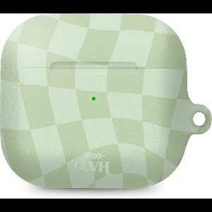 xoxo Wildhearts hoesje geschikt voor AirPods 4 - Pretty Pistache - Ook als telefoonhoesje verkrijgbaar - schokbestendige case - koptelefoonhoesje - Matte afwerking - Beschermhoes met golvende blokjes - Golven - Groen