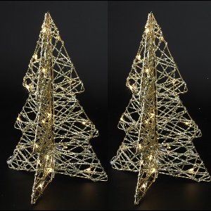 Countryfield Lichtboompjes/kerstboompjes - 2x - H31 cm - goud - metaal - 20 leds