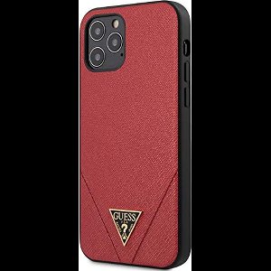 Guess Saffiano V-Stitch Back Case - Geschikt voor Apple iPhone 12 Pro Max (6.7") - Rood