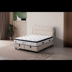 BSS Bedding Excelente - Bed Boxspring Set - Complete Boxspring - 180x200 - Slaapkamerbed - 1 x Matras met Topper - 2 x Bedbox - 1 x Hoofdbord