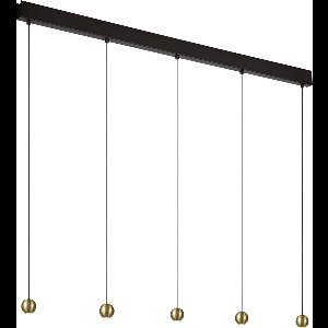 Atmooz Balls hanglamp – 5 lichtbollen – zwart en goud metaal – dimbare LED – hanglampen eetkamer – moderne line-up designlamp – verstelbare kabels – sfeervolle verlichting