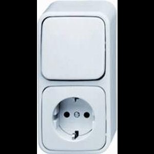 Busch-Jaeger Combinatie Wisselschakelaar + stopcontact met randaarde - Opbouw - Crème