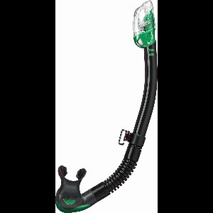 TUSA Hyperdry Elite II – Premium snorkel met droogtop systeem en hypoallergene siliconen mondstuk – Zwart/Lichtgroen – SP0101QB EG