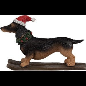 Clayre & Eef Kerstdecoratie Beeld Hond Teckel 10x3x7 cm Bruin Polyresin