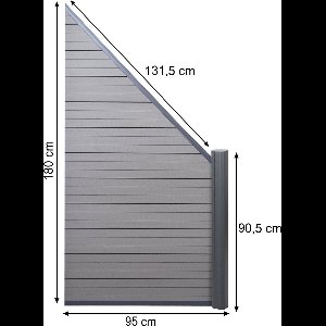 Cosmo Casa Schutting Sarthe - Windscherm hek - Aluminium palen - Uitbreidingselement schuin rechts - 0,95m - Grijs