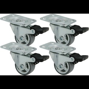 AMIG zwenkwiel/transportwiel met rem - 4x - D25mm - rubber - 40kg draagvermogen - grijs