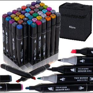 Ikonka 48-delige Dubbelzijdige Alcoholmarkers – Professionele Markerset in Etui – Twin Markers met Brede en Fijne Punt