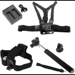 Accessoireset voor o.a. GoPro & EKEN - Borstband - Hoofdband - Selfie Stick - Oplader