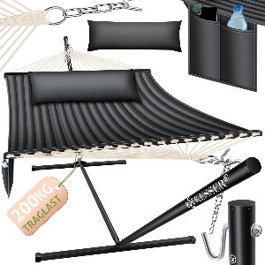 KESSER® Hangmat HILL met Kussen Dubbele Hangmat voor 2 Personen-Stabiel Frame - 200kg Draagvermogen Binnen & Buiten XXL Hangstoel Dubbel Multi-Persoons Tuin Zwembad Balkon Terras - Antraciet
