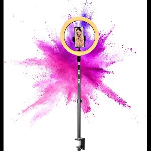 TronicXL Ringlicht 10 Zoll – LED Ringlamp met tafelklemstatief en smartphonehouder – Instelbaar licht in 10 standen – Perfect voor selfies, videostreams en conferenties – 5-delig