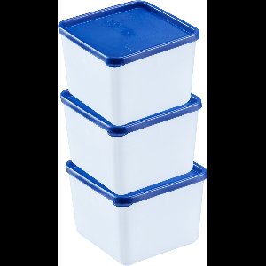 Westmark 3 voedselbewaar-/vriescontainers, inclusief deksels, vulvolume: elk 0,75 l, stapelbaar, kunststof, trio, kleur: transparant/blauw, 25232270