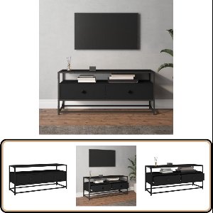 vidaXL Tv-meubel - 100x35x45 cm - Bewerkt hout - Zwart Tv Meubel - Kast Met Laden - Zwarte Tv Stand - Houten Tv Meubelen - Industrieel Tv Meubel