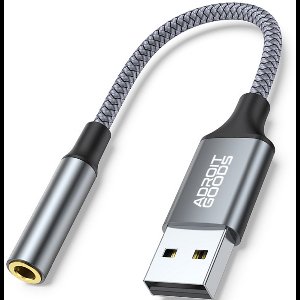 AdroitGoods Premium USB A Naar 3.5mm Aux Audio Jack Adapter - Adapters Stereo Geluidskaart - USB-Kabels Audiokabel - Connector Grijs