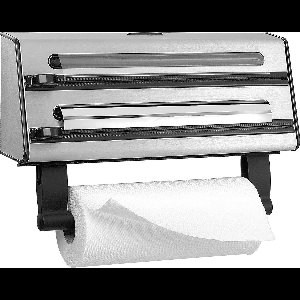 Contura 3-Voudige Keukenrol/Aluminium- en Vershoudfolie Muurbevestiging, Roestvrij Staal, Zilver/Zwart, 40.89 x 27.94 x 10.92 cm