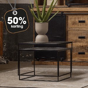 Mangohouten Salontafels Dayton (set van 2) Mahom Industrieel - Kleine tafel van Mangohout & Metaal - Industriële Huiskamertafel