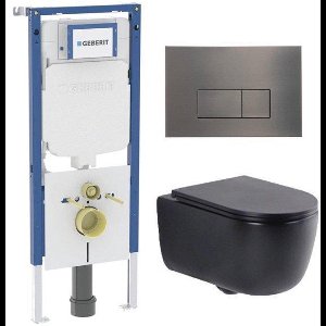 QeramiQ Dely Swirl Toiletset - 36.3x51.7cm - Geberit UP720 Duofix Sigma inbouwreservoir - slim zitting - gunmetal bedieningsplaat - rechthoekige knoppen - mat zwart