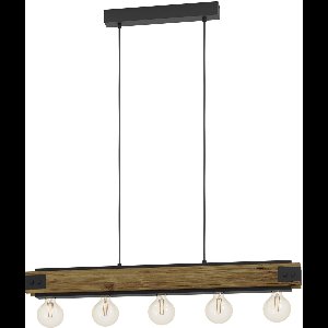 EGLO Layham Hanglamp - E27 - 96 cm - Hout/Staal - Zwart/Bruin