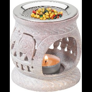 Handgemaakte Wierookbrander van Speksteen met Levensboom Motief - Natuursteen Aromabrander voor Theelichten en Etherische Oliën