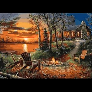 Diamond Painting Set met Meer & Kampvuur - Knutselpakket met Glitters en Stickers voor Kinderen Vanaf 5 Jaar