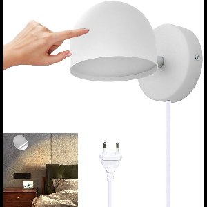 Ynkkvre - Wandlamp - Buitenlamp - Binnenwandlamp - Slaapkamer Bedlampje - Muurlamp - 360° Draaibare Dimbare LED - 3000K Warm Wit Licht - Aanraakbediening - Plug-in Installatie - Wit