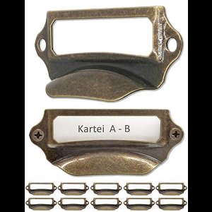 10 etikettenvensters met metalen handgrepen in antiek messing voor laden en archieven