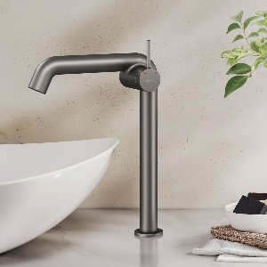 EMKE Wastafelkraan - Waterbesparend Mengkraan - Incl. Aansluitingen - Hoge Uitloop 26cm - Antraciet