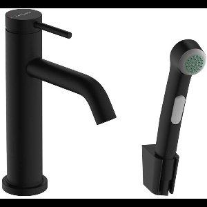 Hansgrohe Tecturis S - Wastafelkraan met afvoerplug Push-Open en bidetdouche, EcoSmart, mat zwart 73211670