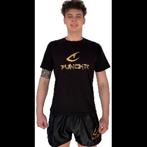 PunchR™ Logo's Sportswear T-Shirt Kids Katoen Zwart Goud - Maat 140 | 10 Jaar