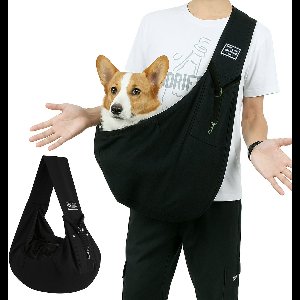 MAGICSHE Hondenrugzak Tot 7Kg - Buikdrager Hond - Netzak Met Trekkoord - Honden Draagzak Voor Op De Buik - Reistas Kat Zwart