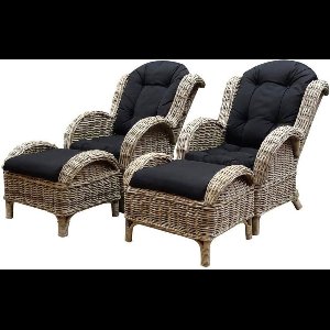 Naturel lounge balkonset 4-delig naturel rotan zwart