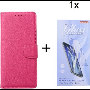 Bookcase Geschikt voor: Motorola Edge 20 Pro - Roze - portemonnee hoesje met 1 stuk Glas Screen protector