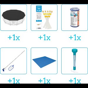 Accessoires voor Bestway Steel Pro MAX Zwembad - 366x76 cm - Rond - Met filterpomp - Bestway - 56416 - Afdekzeil - Testrips - Filter - Schoonmaakset - Grondzeil - Thermometer