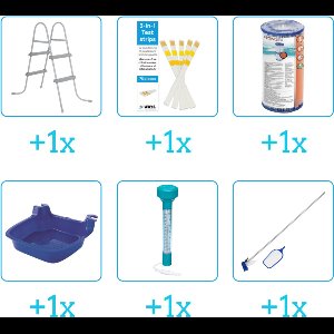 Accessoires voor Bestway Steel Pro MAX Zwembad - 427x84 cm - Rond - Met filterpomp - Bestway - 56595 - Ladder - Testrips - Filter - Voetenbad - Thermometer - Schoonmaakset