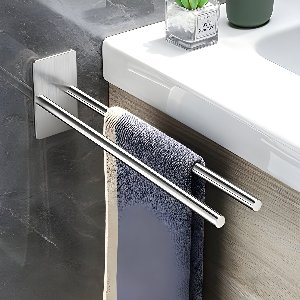 Selbro® Zelfklevende Handdoekhouder van Roestvrij Staal voor Badkamer en Keuken - Dubbele Stang - 38 cm - Zilver
