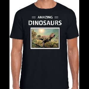 Dieren foto t-shirt T-rex dino - zwart - heren - amazing dinosaurs - cadeau shirt Tyrannosaurus Rex dinosaurus liefhebber L