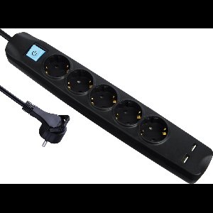 MaxTrack stekkerdoos met 5 contacten en 2x USB / zwart - 3 meter