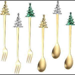 6-Pack Gouden Kerstlepels - Roestvrij Staal voor Koffie, Thee en Desserts