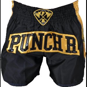 PunchR Muay Thai Kickboks Broek MTS7 Zwart Goud - S