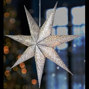 BRUBAKER 60 cm Papieren Kerstster om op te Hangen - Raam Adventster - 3D Papieren Ster met E14 Voet - Hangende Kerstdecoratie Lichtster met 3,5 m Kabel - Zilver