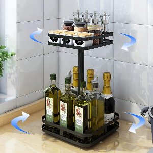 Lazy Susan organizer voor op het aanrecht, roterend kruidenrek, organizer voor specerijen, vrijstaand draaiplateau, olierek (vierkant, 2 lagen)