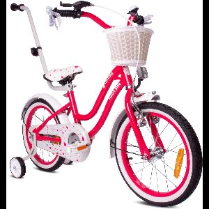 Heart Bike Fiets voor een meisje van 3 tot 5 jaar, 14 inch Framboos, Wit Goud, met duwstang, mand, bel