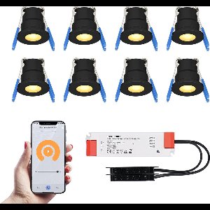 Set van 8 Milano Smart LED Mini Inbouwspots - Veranda spots - 12V 3W 200lm - Dimbaar - Wifi & Bluetooth - 2700K - IP65 waterdicht - Zwart