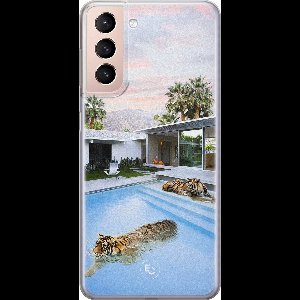 Hoesje geschikt voor Samsung Galaxy S21 - Tijger zwembad - Soft Case - TPU - Print - Multi - ELLECHIQ
