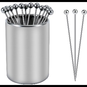 Metal Cocktail Pick Holder Set, 12 Cocktail Toothpicks Reusable Stainless Steel Decorative Toothpicks for Snacks for Sandwiches, BBQ Snacks, Cocktails