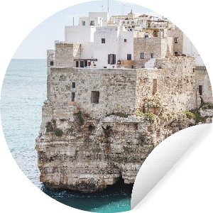 WallCircle - Muurstickers - Behangcirkel - Italië - Kust - Rots - 100x100 cm - Muurcirkel - Zelfklevend - Ronde Behangsticker XXL