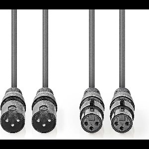 Nedis Gebalanceerde Audiokabel - 2x XLR 3-Pins Male - 2x XLR 3-Pins Female - Vernikkeld - 1.50 m - Rond - PVC - Donkergrijs - Kartonnen Sleeve