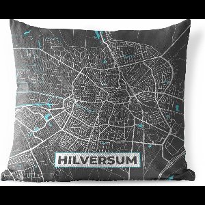 Buitenkussen - Plattegrond - Hilversum - Grijs - Blauw - 45x45 cm - Weerbestendig - Stadskaart